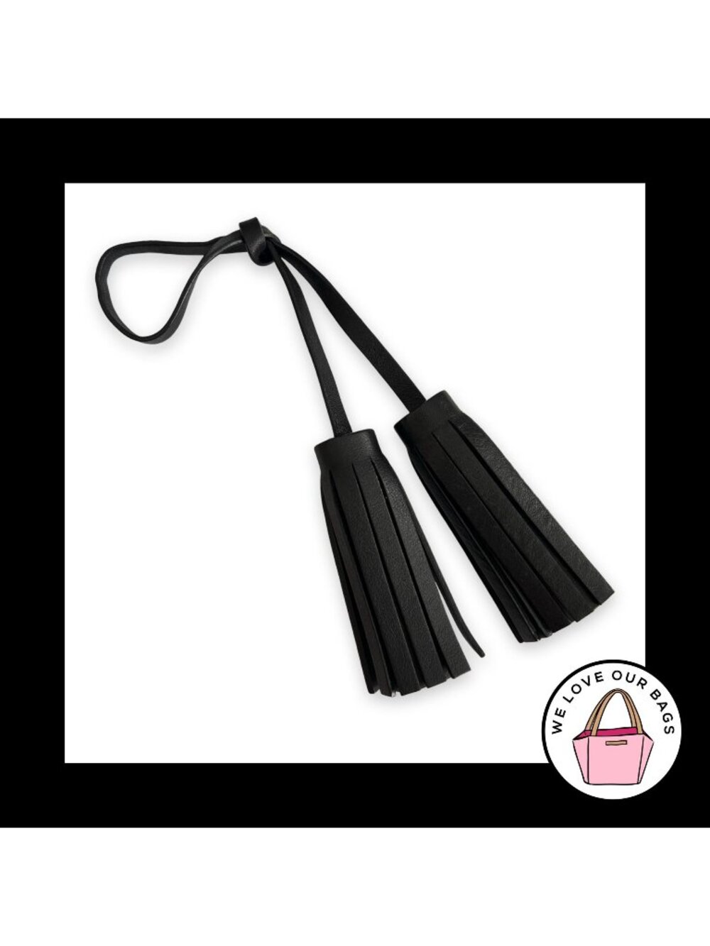 COACH LEGACY Black Leather Double Tassel Strap Bag Charm Hang Tag Keychain Fob